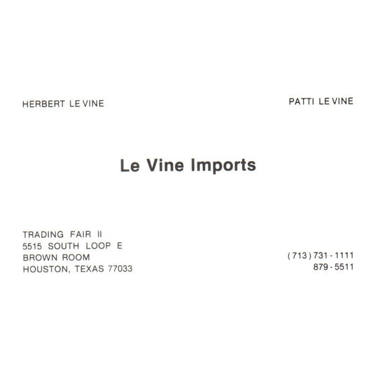 Le Vine Imports Herbert Patti Le Vine Houston TX Vintage Business Card SF3-B1
