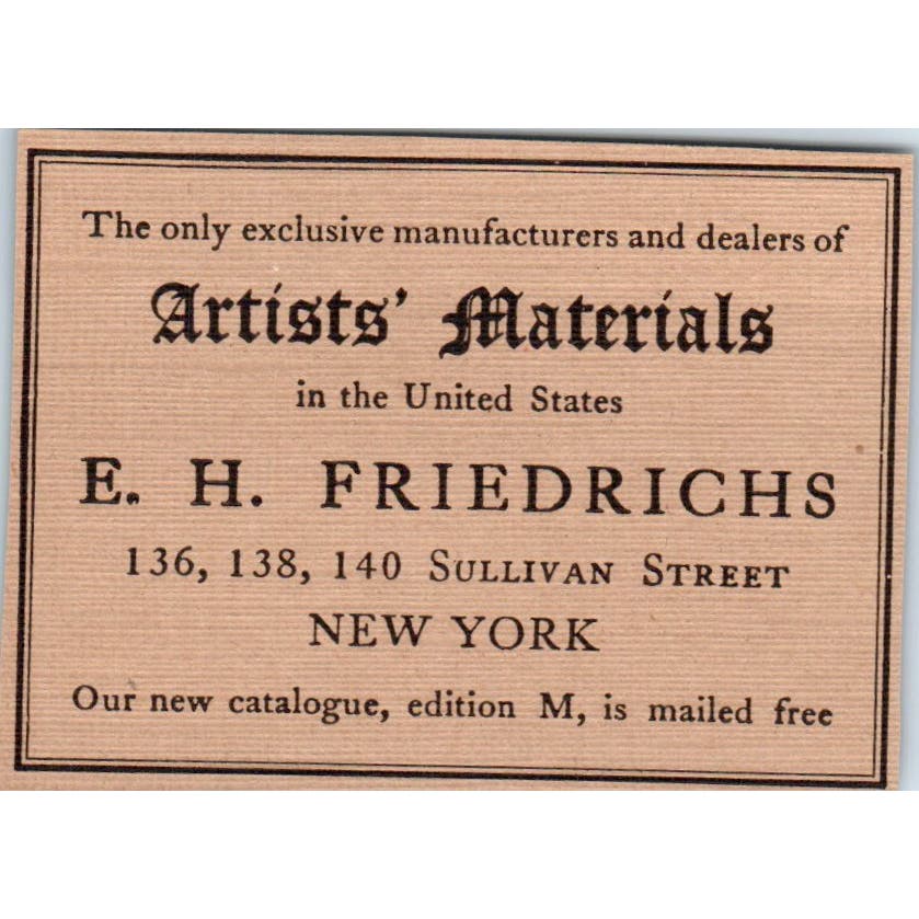Artist Materials E.H. Friedrichs NY c1905 Victorian Ad AE9-MA11