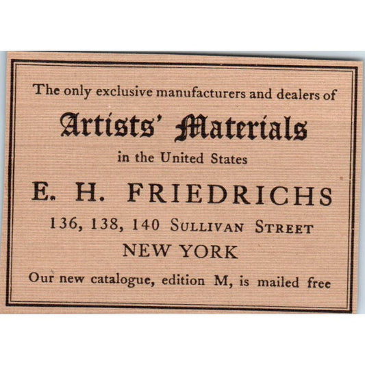 Artist Materials E.H. Friedrichs NY c1905 Victorian Ad AE9-MA11