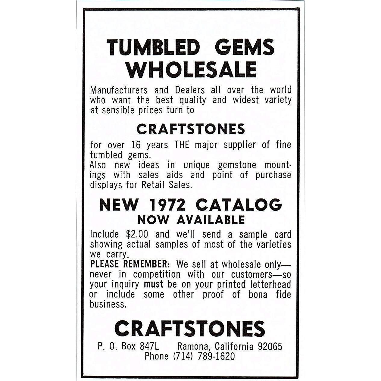 Craftstones Tumbled Gems Ramona California 1972 Ad AF8-M2