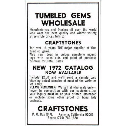 Craftstones Tumbled Gems Ramona California 1972 Ad AF8-M2