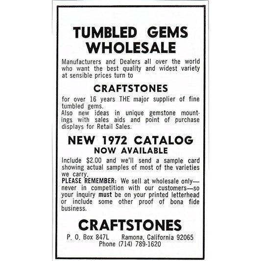 Craftstones Tumbled Gems Ramona California 1972 Ad AF8-M2