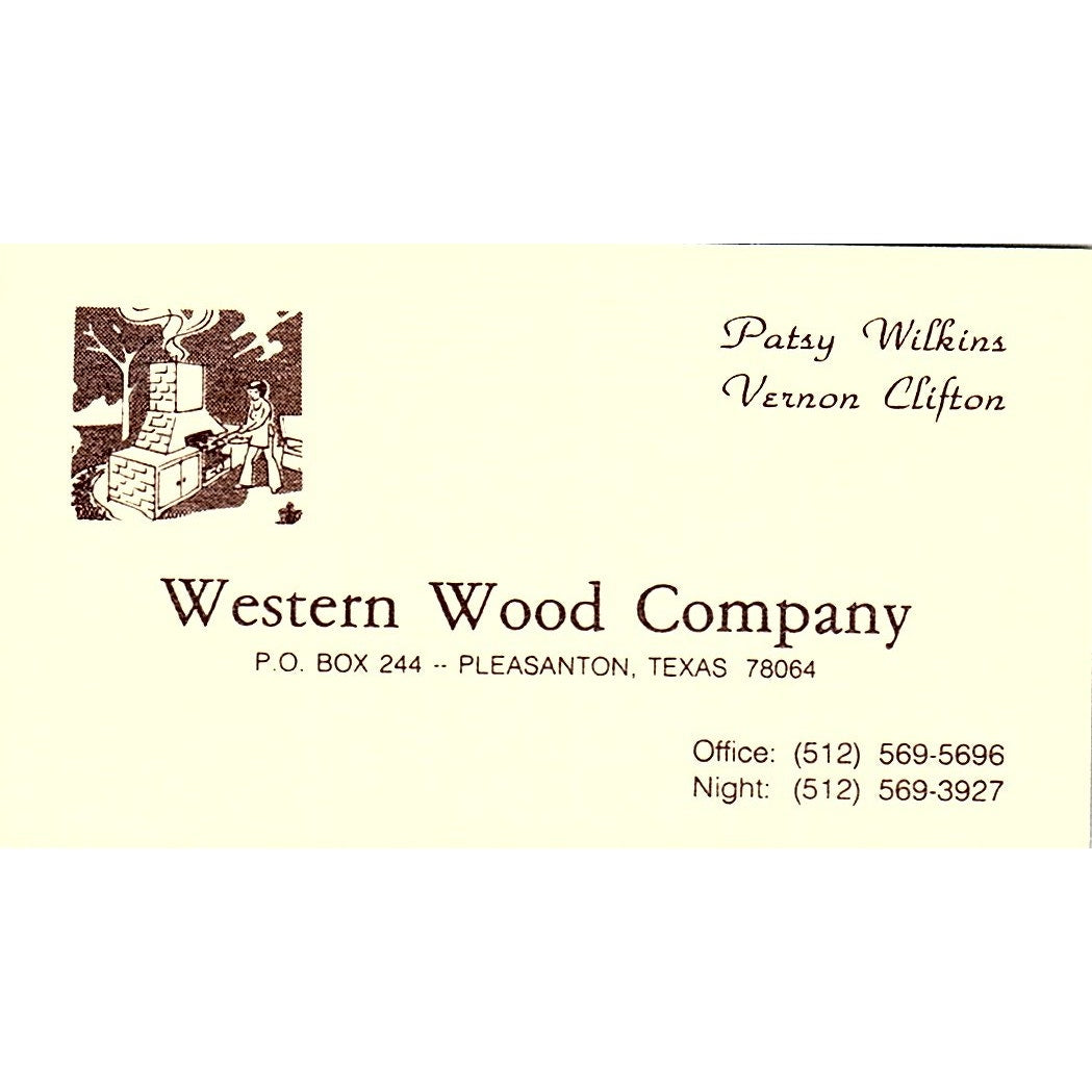 Western Wood Co Patsy Wilkins Vernon Clifton Pleasanton TX Business Card SD9-B4