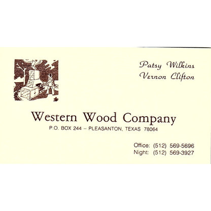 Western Wood Co Patsy Wilkins Vernon Clifton Pleasanton TX Business Card SD9-B4