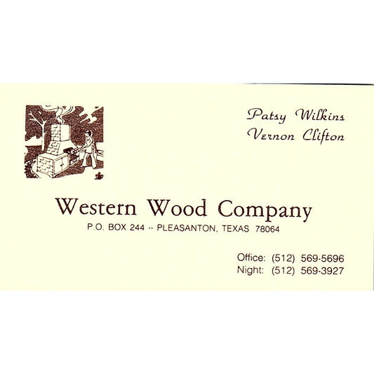 Western Wood Co Patsy Wilkins Vernon Clifton Pleasanton TX Business Card SD9-B4