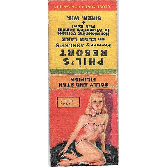 Phil's Resort Clam Lake Siren WI Sally & Stan Filipiak Pinup Matchbook SC7-Y7