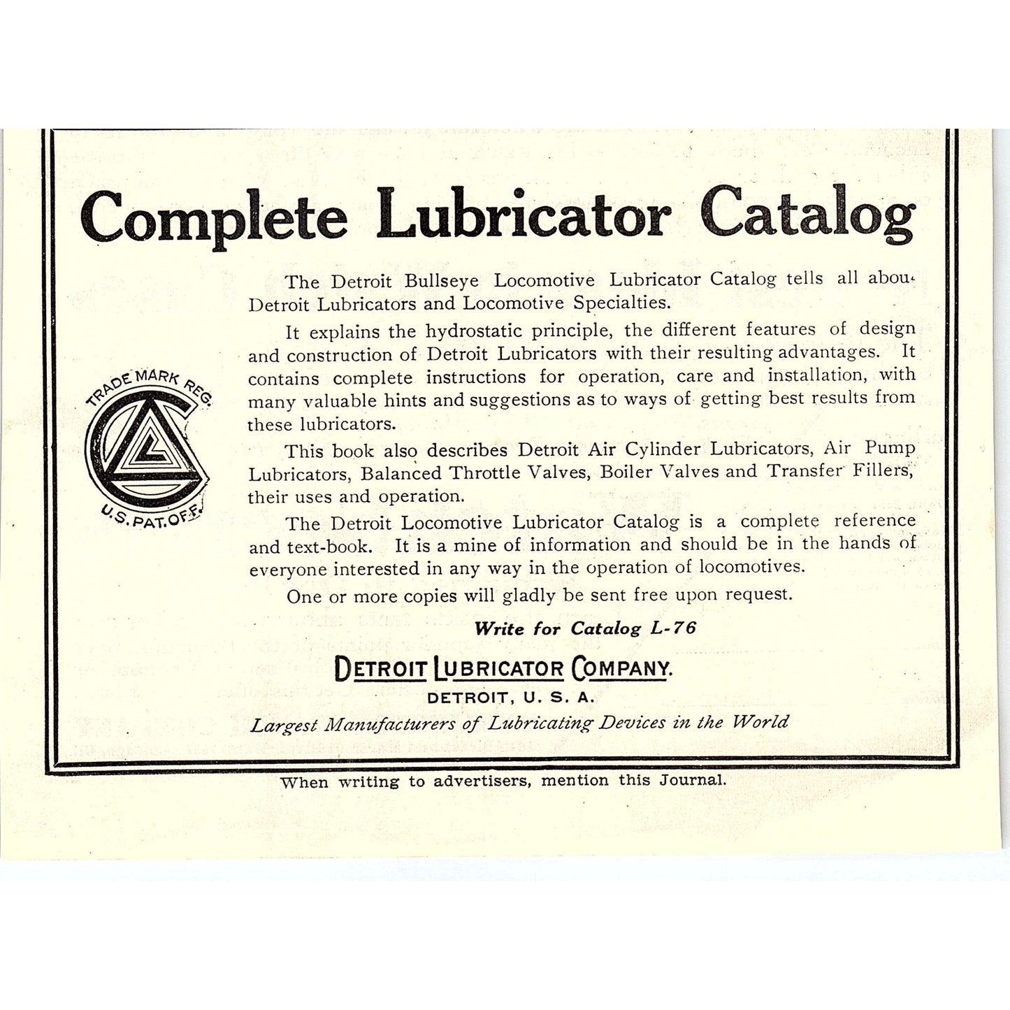 Detroit Lubricator Company Detroit MI 1914 Original Ad AF3-10