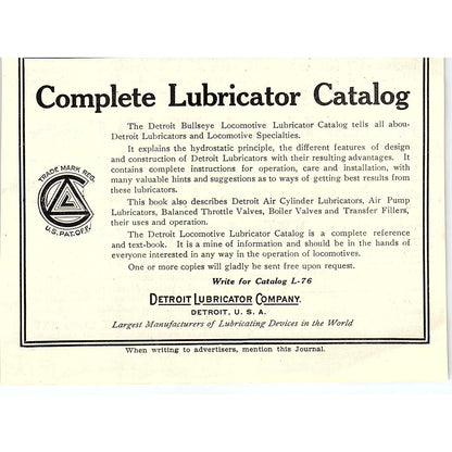 Detroit Lubricator Company Detroit MI 1914 Original Ad AF3-10