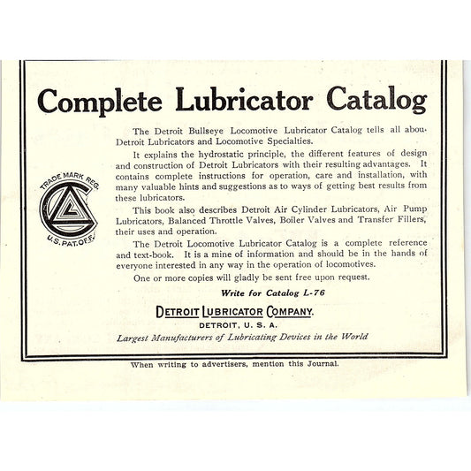 Detroit Lubricator Company Detroit MI 1914 Original Ad AF3-10