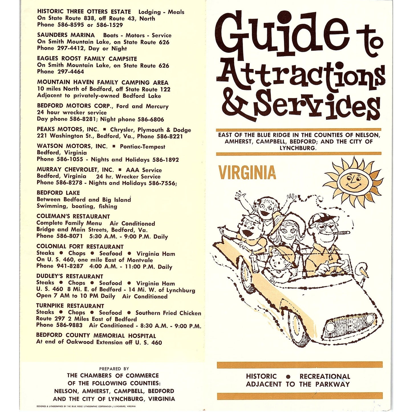 Guide to Attractions Nelson, Amherst, Campbell Bedford VA 1960s Brochure TH2-TB3