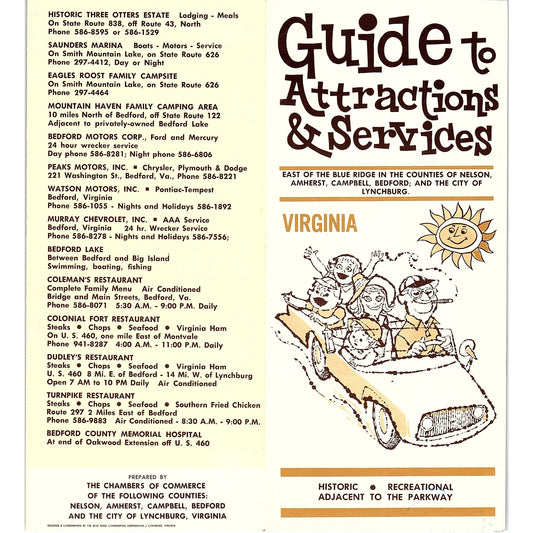 Guide to Attractions Nelson, Amherst, Campbell Bedford VA 1960s Brochure TH2-TB3