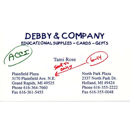 Debby & Co Educational Supplies Tami Rose Grand Rapids, Holland MI Card SC9-B9