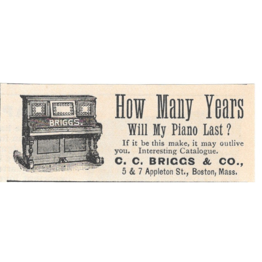 C.C. Briggs & Co Long Lasting Pianos Boston MA 1892 Magazine Ad AB6-S2