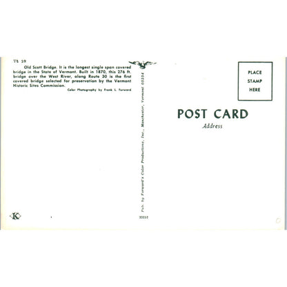 Old Scott Bridge West River VT Vintage Covered Bridge Postcard PC14