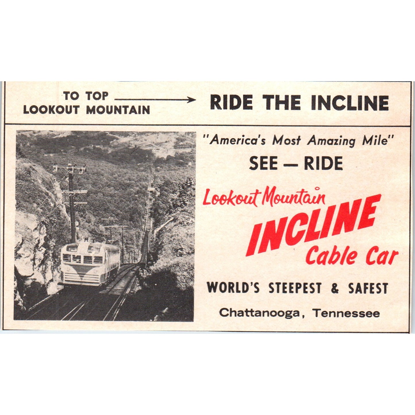 Lookout Mountain Incline Cable Car Chattanooga TN 1973 Magazine Ad AD8-B9