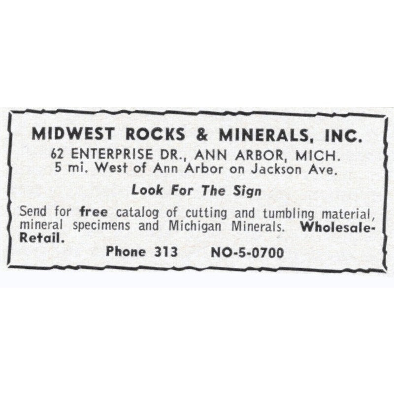 Midwest Rocks & Minerals Inc. Ann Arbor Michigan 1964 Magazine Ad AK6-S8