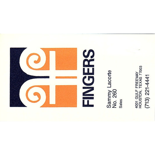 Fingers Sammy Lacorte Houston Texas Vintage Business Card SF3-B5