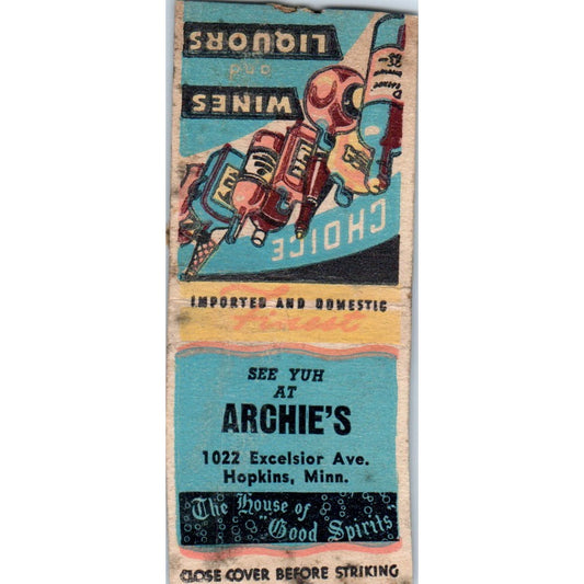 Archie's House of Good Spirits Hopkins MN Vintage Matchbook Cover SD4-Y15