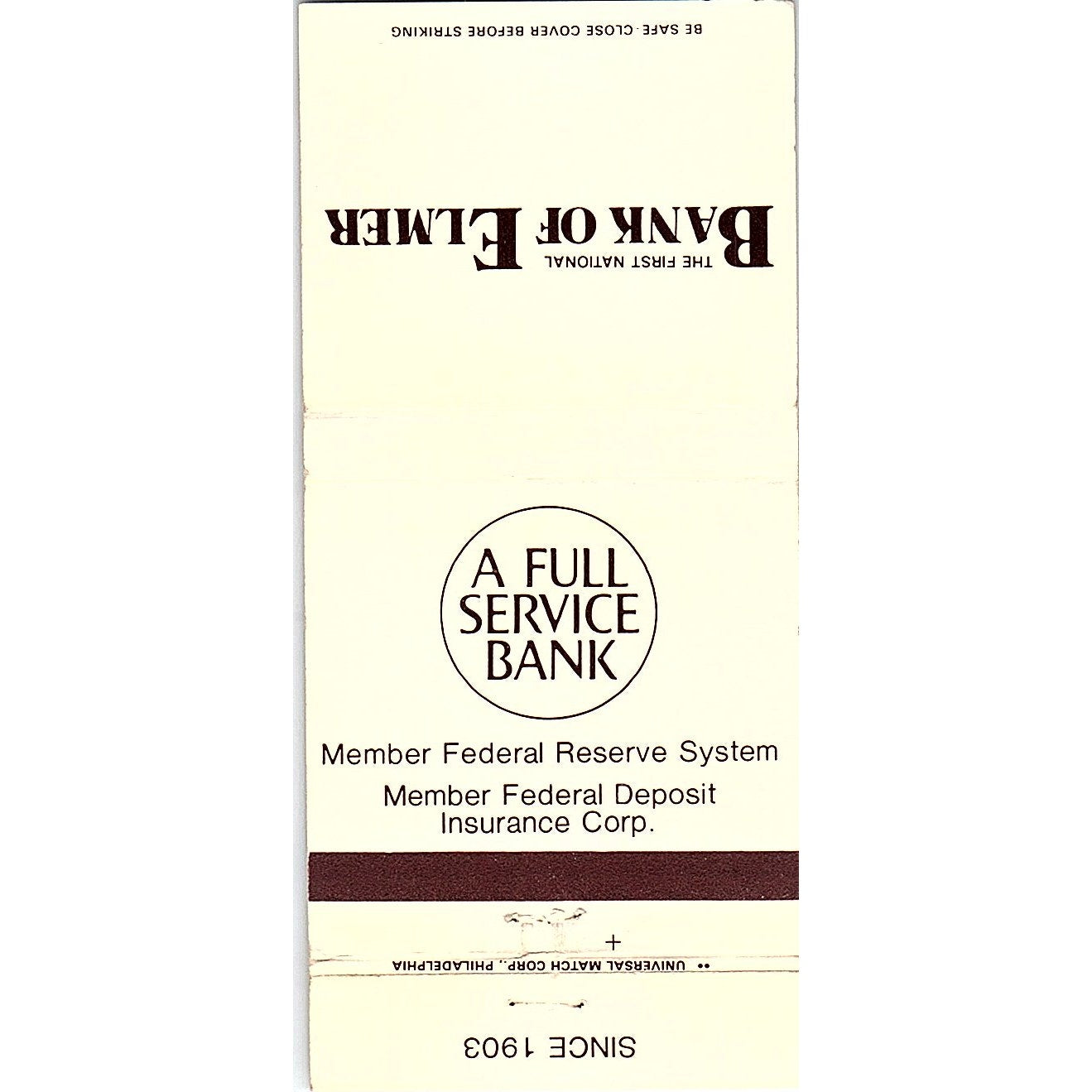 Bank of Elmer NJ Vintage Matchbook TB6-MB2-7