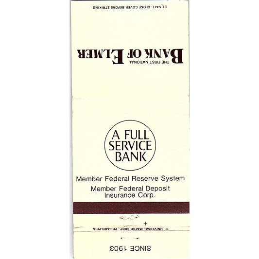 Bank of Elmer NJ Vintage Matchbook TB6-MB2-7