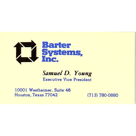 Barter Systems Inc Samuel D. Young Houston Texas Vintage Business Card SB4-B2