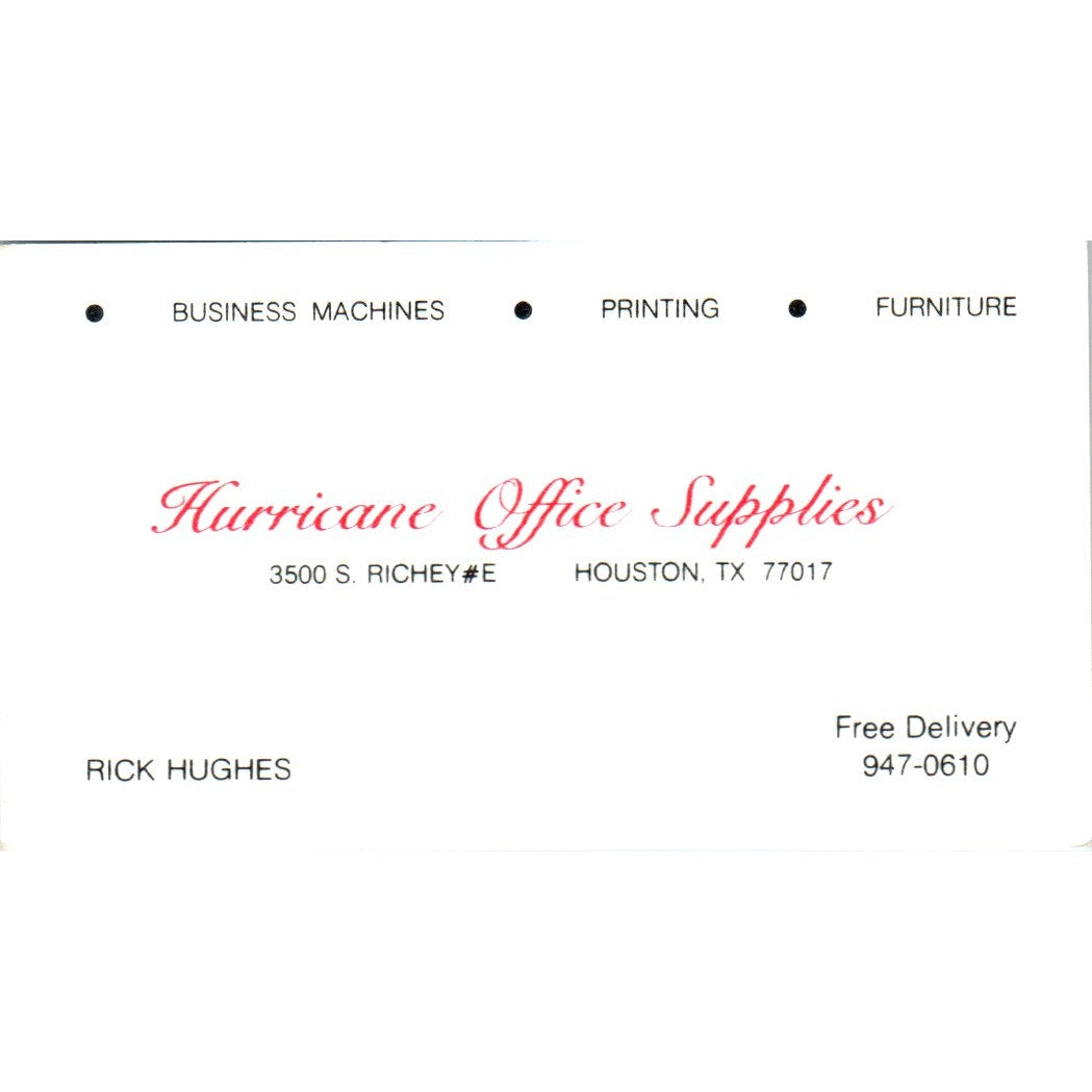 Rick Hughes Hurricane Office Supplies Houston Vintage Business Card SE3-B5