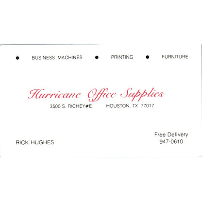 Rick Hughes Hurricane Office Supplies Houston Vintage Business Card SE3-B5