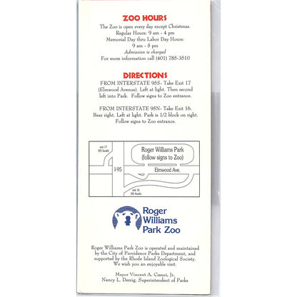 Vintage Roger Williams Park Zoo Providence Rhode Island Travel Brochure TH2-TB2