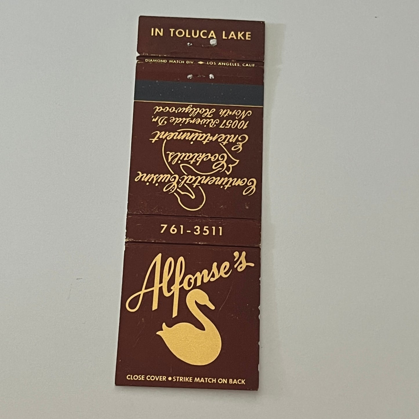 Alfonse's Continental Cuisine in Toluca Lake Matchbook Cover TB6-MB2-4