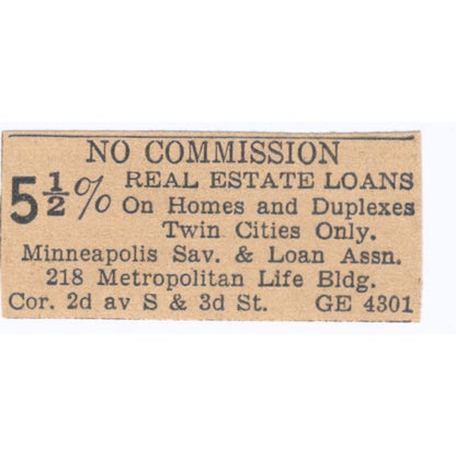 Minneapolis Savings & Loan Assn Home Loans 1935 Minneapolis Journal Ad AE7-H3