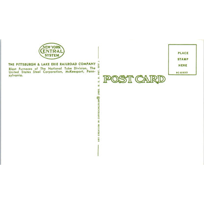 Pittsburgh & Lake Erie Central Railroad Company Blast Furnaces Postcard PC17
