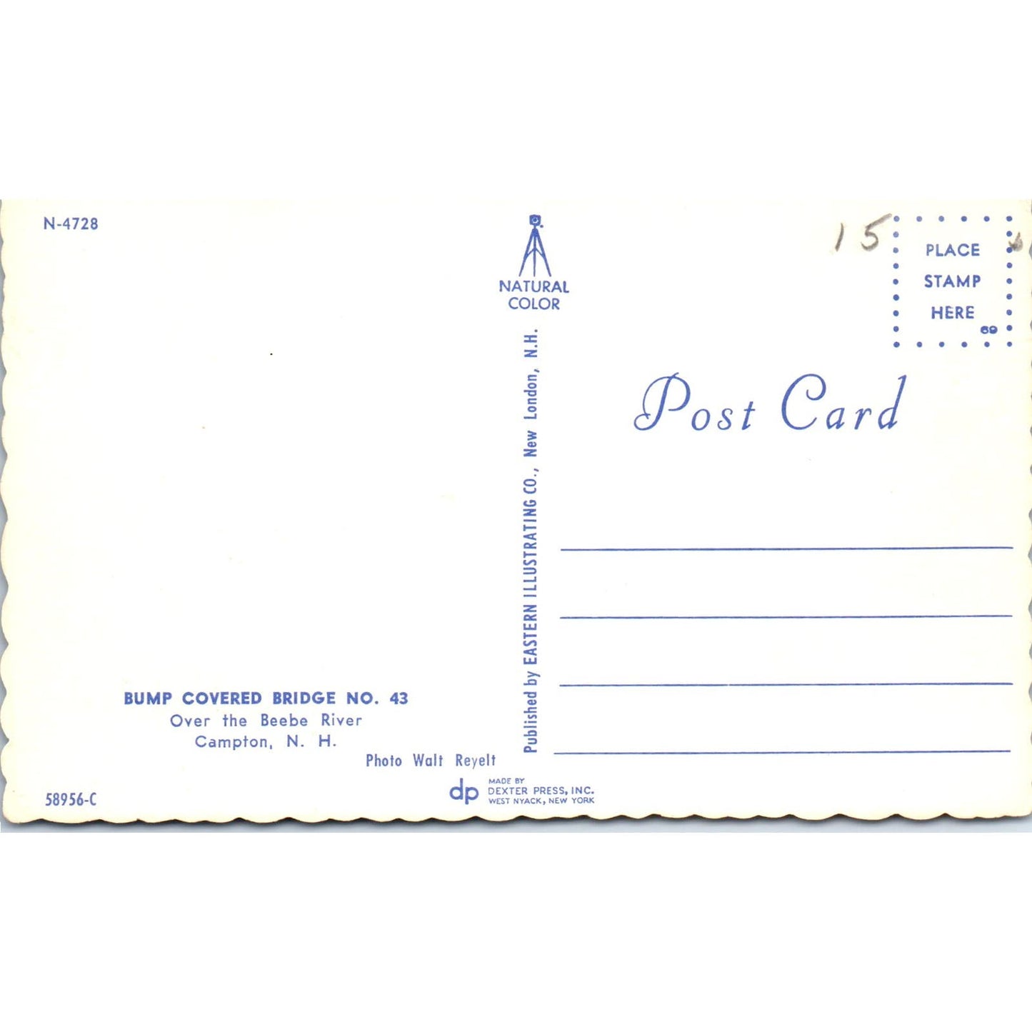 Bump Bridge #43 Beebe River Campton New Hampshire Covered Bridge Postcard PC3