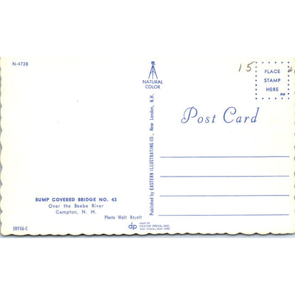 Bump Bridge #43 Beebe River Campton New Hampshire Covered Bridge Postcard PC3