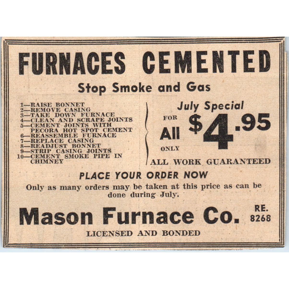 Mason Furnace Co Furnaces Cemented 1935 Minneapolis Journal Advertisement AE7-N2
