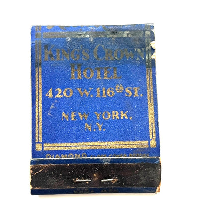 King's Crown Hotel 420 W 116th St New York Vintage Matchbook Cover TB6-MB1-2