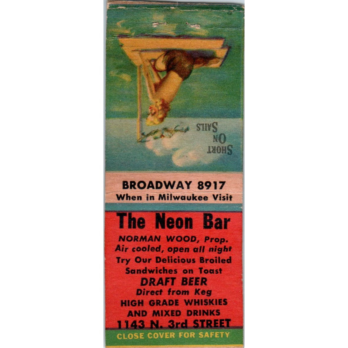The Neon Bar Norman Wood Milwaukee Pinup Vintage Matchbook Cover SF4-Y8