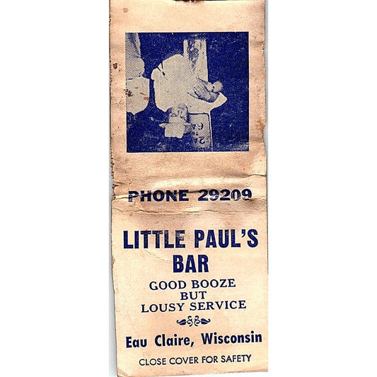 Little Paul's Bar Eau Claire WI Vintage Matchbook Cover SC7-Y2