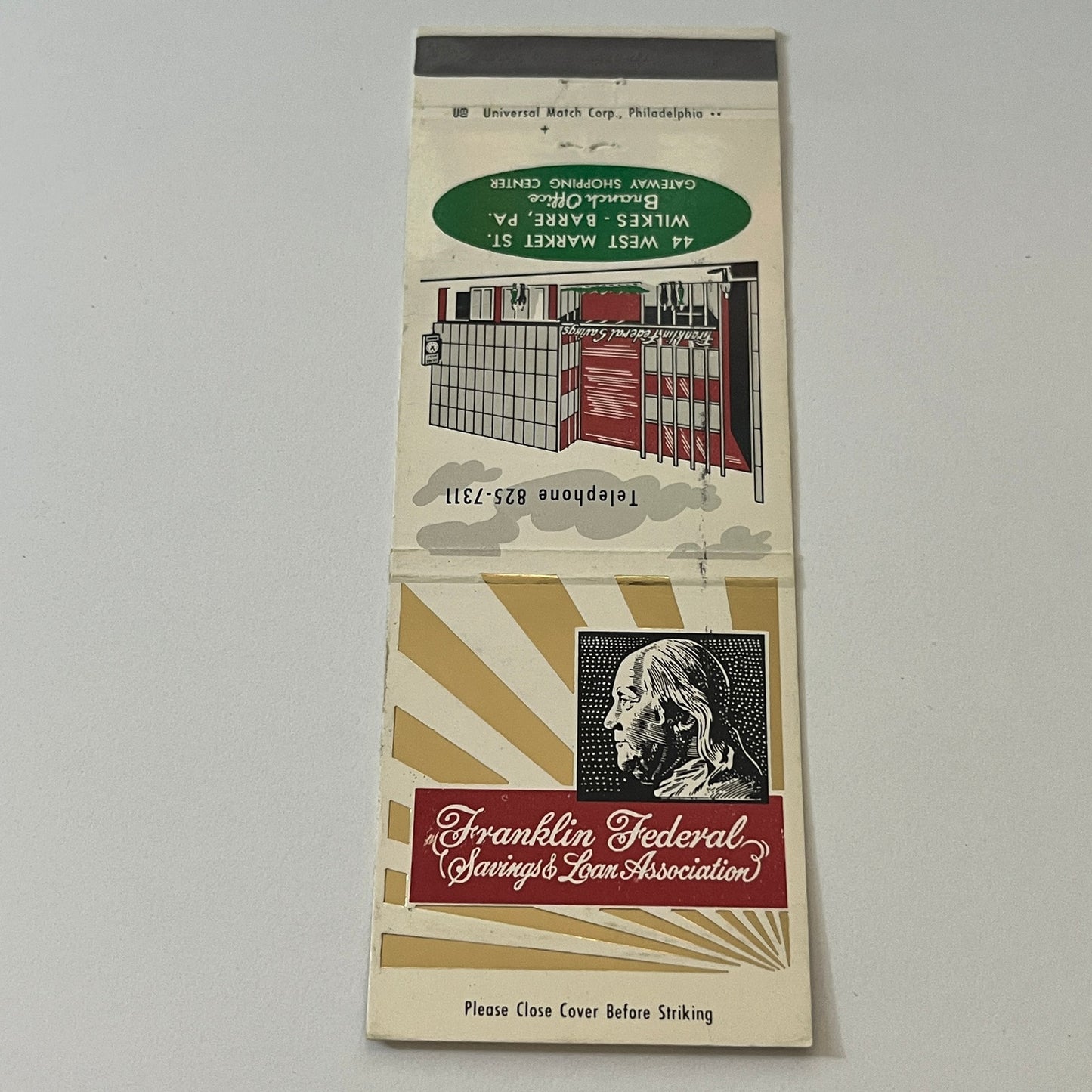 Franklin Federal Savings & Loan Wilkes-Barre PA Vintage Matchbook TB6-MB2-6