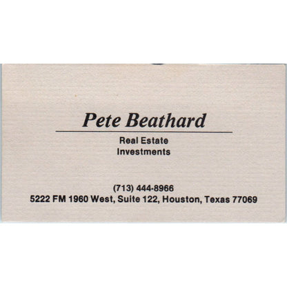 Pete Beathard Real Estate Houston TX Vintage Business Card SD8-B2