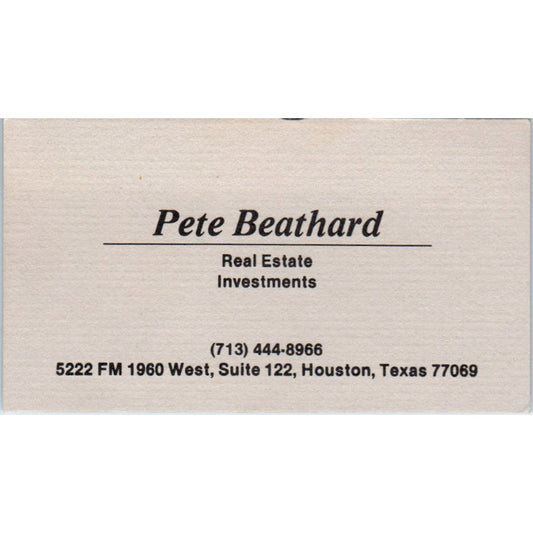 Pete Beathard Real Estate Houston TX Vintage Business Card SD8-B2