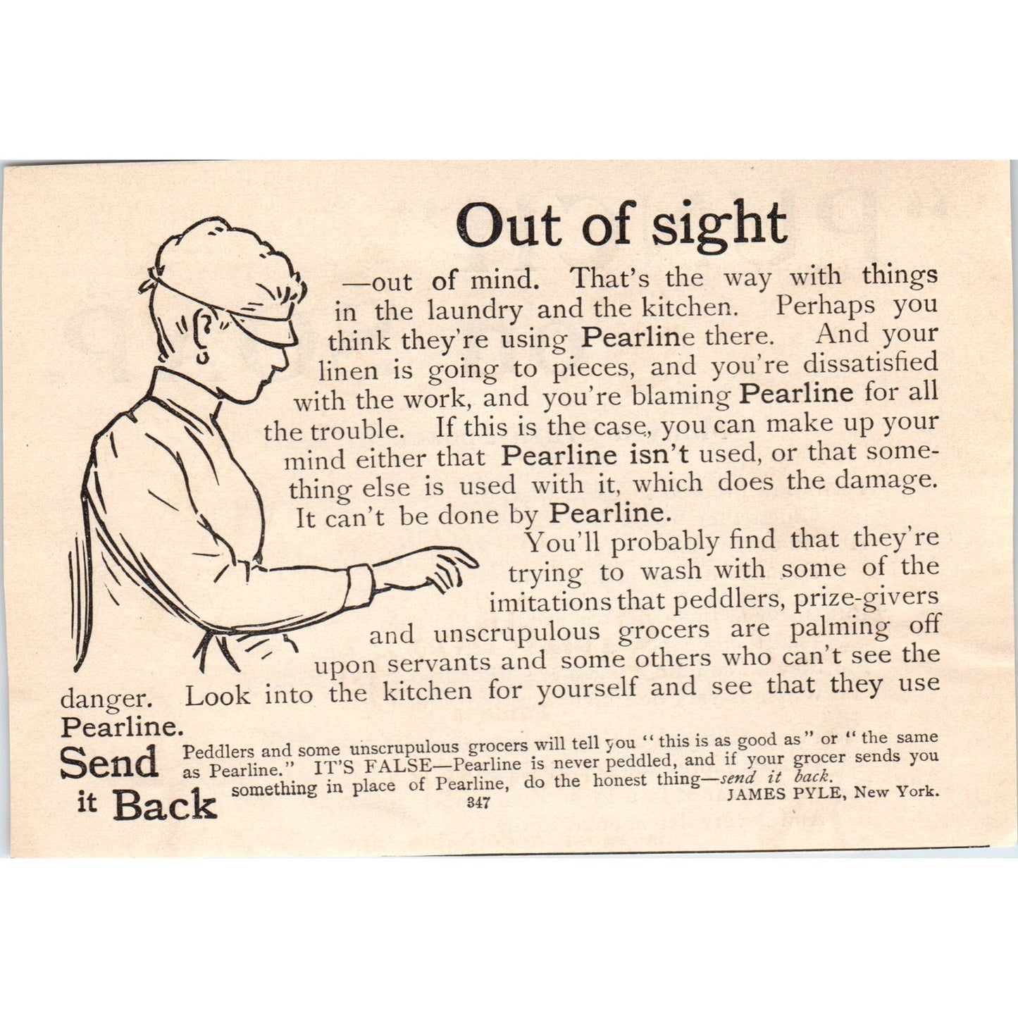Pearline Soap Out of Sight James Pyle NY 1892 Magazine Ad AK5-H8