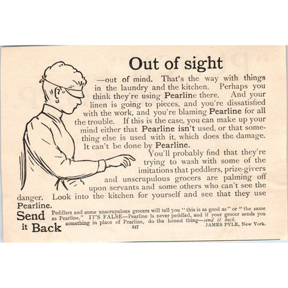 Pearline Soap Out of Sight James Pyle NY 1892 Magazine Ad AK5-H8