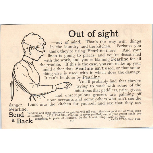 Pearline Soap Out of Sight James Pyle NY 1892 Magazine Ad AK5-H8
