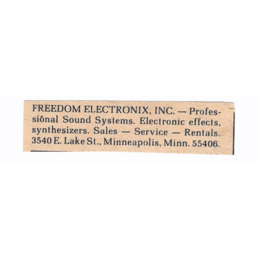 Freedom Electronix Sound Systems Lake St Minneapolis MN - 1/4x2 1974 Ad AF6-S9