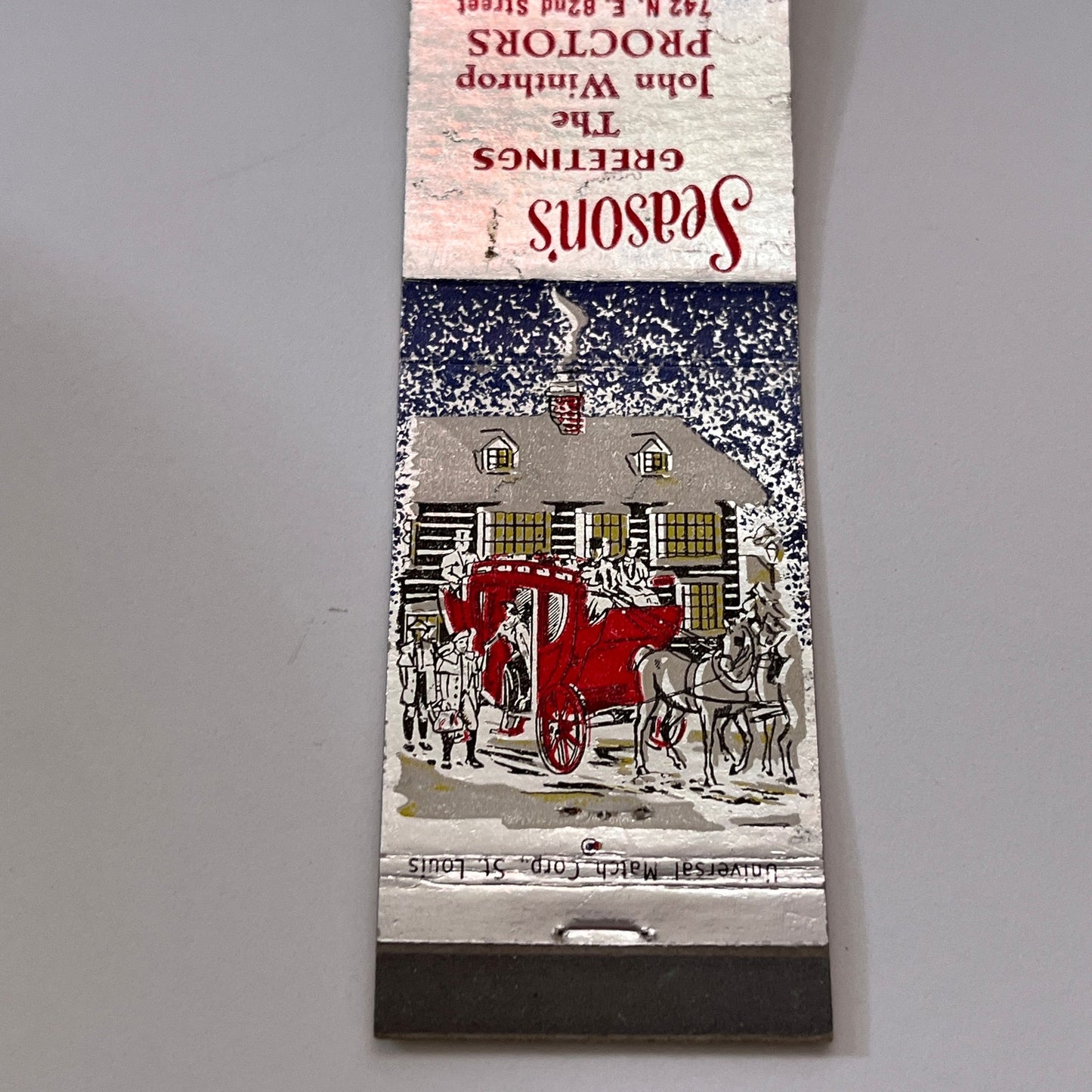 John Winthrop Proctors Miami FL Christmas Vintage Matchbook Cover TB6-MB1-15