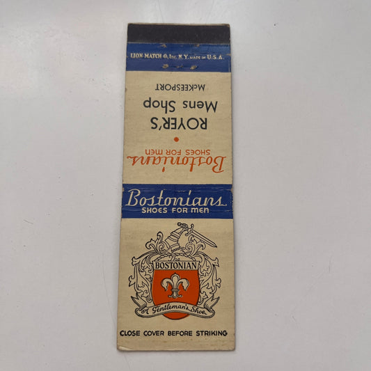 Royer's Mens Shop McKeesport PA Bostonians Vintage Popup Matchbook Cover MB48-6