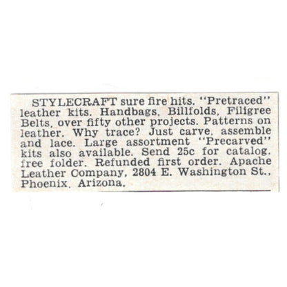 Stylecraft Leather Kits - Apache Leather Company, Phoenix AZ 1955 Ad AG1-S4