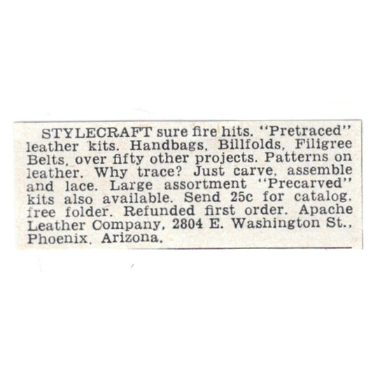 Stylecraft Leather Kits - Apache Leather Company, Phoenix AZ 1955 Ad AG1-S4