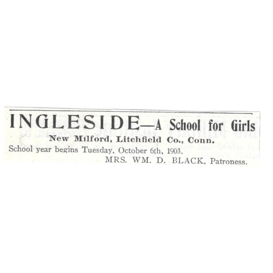 Ingleside School for Girls New Milford Wm. D. Black c1918 Advertisement AE5-SV4