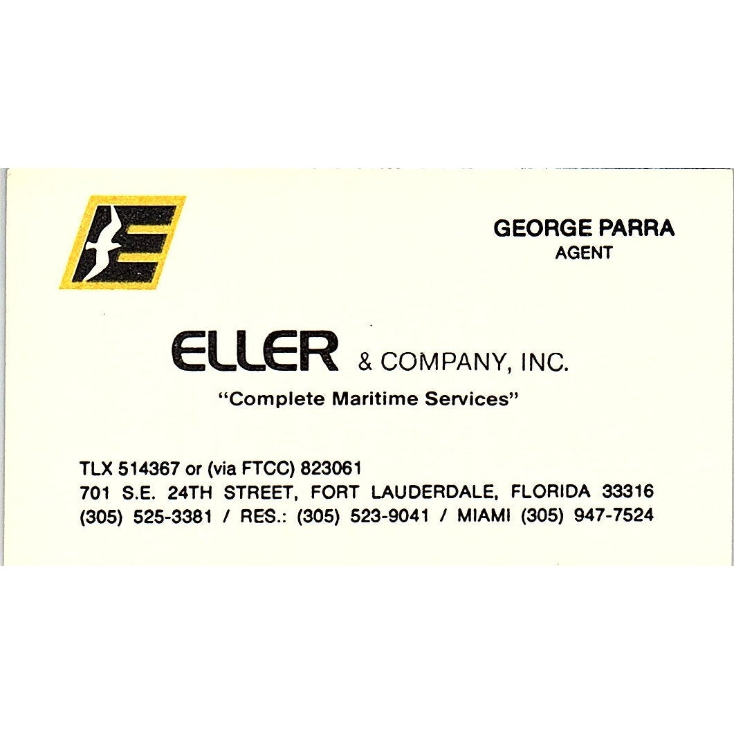 George Parra Eller & Company Inc Fort Lauderdale FL Vintage Business Card SD9-B9
